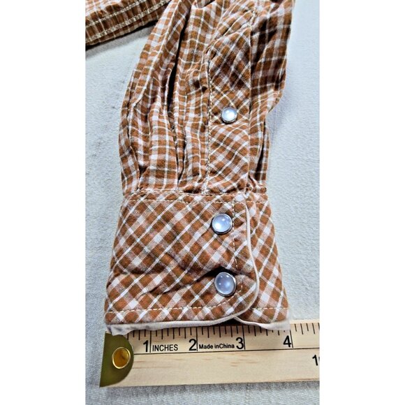Ring of Fire Men’s M Brown Plaid Western Snap Shirt Long Sleeve Cowboy USA - Picture 12 of 16